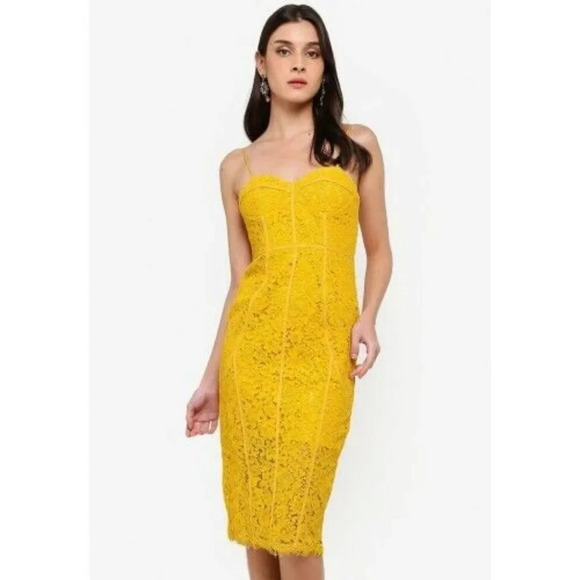 BARDOT Corset Lace Midi Dress Mustard Yellow Size 8 Medium - Picture 11 of 11